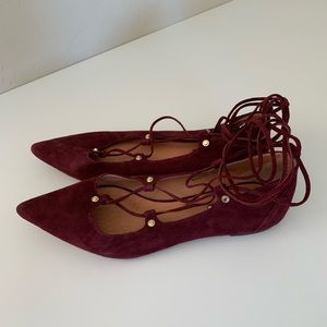 Halogen Owen Pointy Toe Ghillie Flat Burgundy